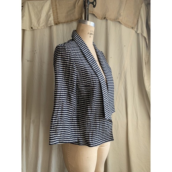 Anne Taylor Loft Striped Cropped Linen Blend Jacket Shrunken Blazer Size 2 - Picture 3 of 6